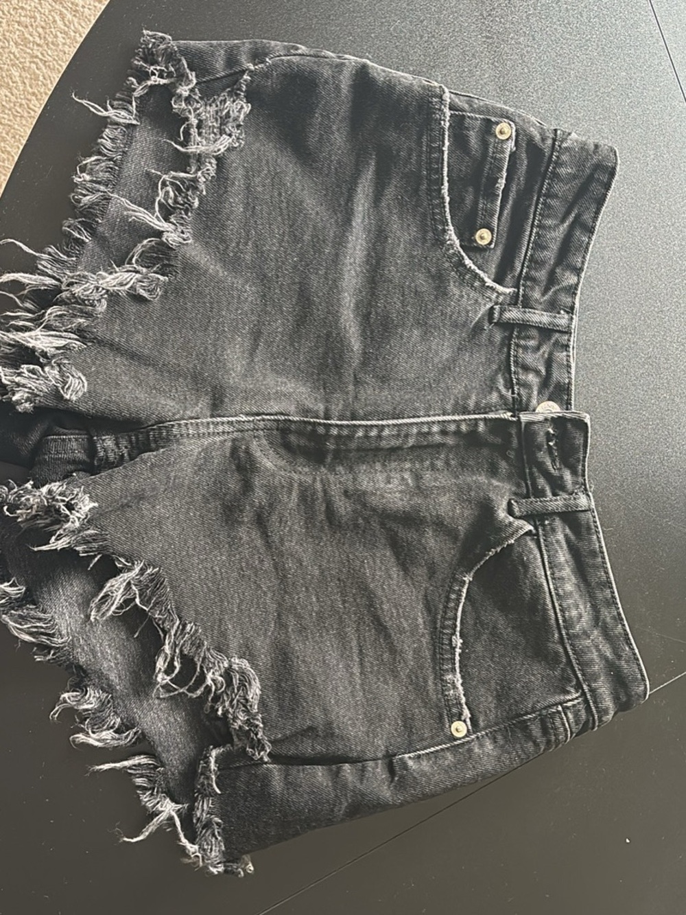 Zara Black Distressed Frayed-Hem Denim Shorts